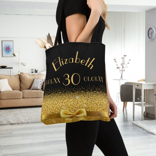 30e verjaardag zwarte gouden boog naam tote bag