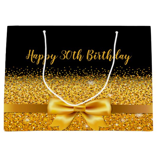 30e verjaardag zwarte gouden elegant large cadeautasje (Voorkant)