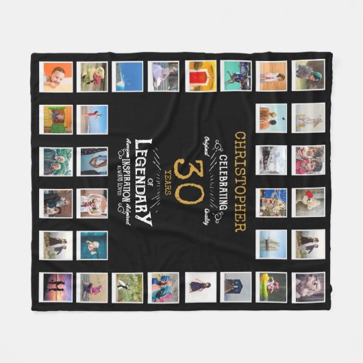 30e verjaardag zwarte gouden Legendaire foto Fleece Deken (Voorkant (Horizontaal))