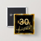 30e verjaardag zwarte gouden muzieknoten naam vierkante button 5,1 cm (Voorkant /achterkant)
