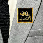 30e verjaardag zwarte gouden muzieknoten naam vierkante button 5,1 cm<br><div class="desc">Elegant zwarte achtergrond met faux gouden muzieknoten en een faux gouden lijst voor een 30e verjaardagsfeestje voor zowel hem als haar. Sjablonen voor leeftijd en naam. Gouden letters en cijfers.</div>
