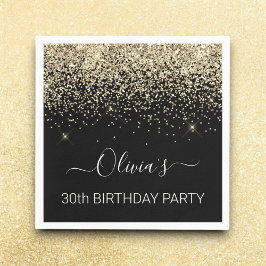 30e verjaardag zwarte goudglitter elke leeftijd servet