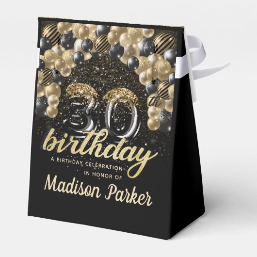 30e verjaardag zwarte goudglitter op maat bedankdoosjes (Achterkant)