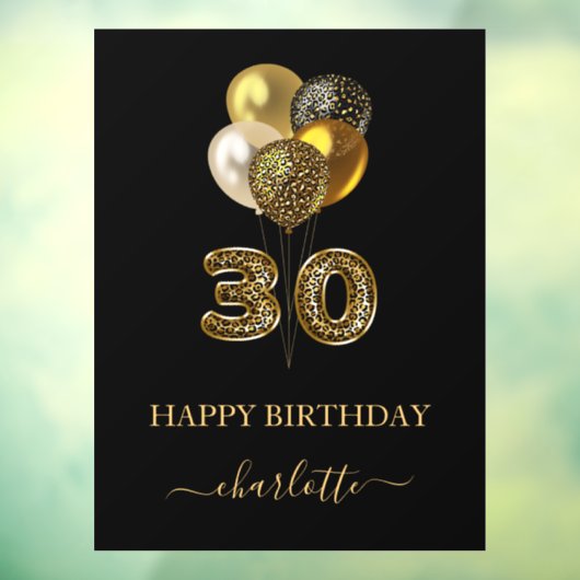 30e verjaardag zwarte goudluipaard naamscript raamsticker (Vel 3)