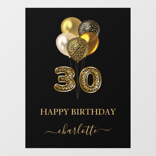 30e verjaardag zwarte goudluipaard naamscript raamsticker (Vel)