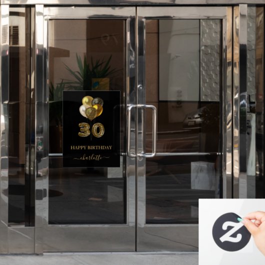 30e verjaardag zwarte goudluipaard naamscript raamsticker (Kantoordeur)