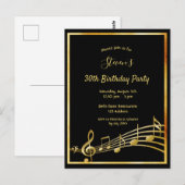 30e verjaardag zwarte goudmuzieknoten uitnodiging (Voorkant / Achterkant)