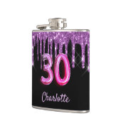 30e verjaardag zwarte paarse glitter monogram naam heupfles (Links)