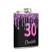 30e verjaardag zwarte paarse glitter monogram naam heupfles (Rechts)