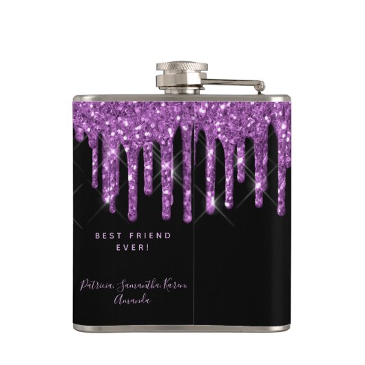 30e verjaardag zwarte paarse glitter scriptvriende heupfles (Achterkant)