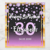 30e verjaardag zwarte paarse glitterdiamanten wijn etiket (Enkel label)