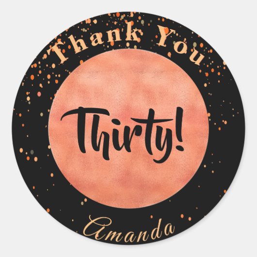 30e verjaardag zwarte roos gouden confetti bedankt ronde sticker (Voorkant)