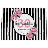 30e verjaardag zwarte strepen roze bloemen groot cadeauzakje (Achterkant)