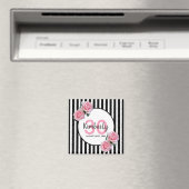 30e verjaardag zwarte strepen roze floral naam magneet (Insitu (Vaatwasser))