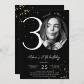 30e verjaardag zwarte uitnodiging met foto (Voorkant / Achterkant)