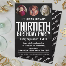 30e verjaardag zwarte witte fotocirkels Uitnodigin Kaart