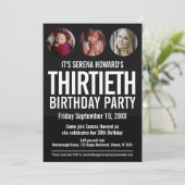 30e verjaardag zwarte witte fotocirkels Uitnodigin Kaart (Staand voorkant)