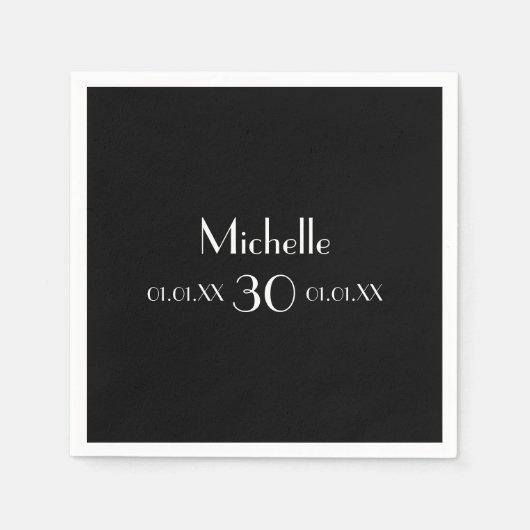 30e verjaardag zwarte witte naam minimalist servet (Voorkant)