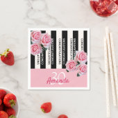 30e verjaardag zwarte witte strepen roze florals servet (Insitu)