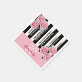 30e verjaardag zwarte witte strepen roze florals servet (Hoek)