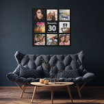 30e verjaardag zwarte zilveren aangepaste fotocoll imitatie canvas print<br><div class="desc">Een unieke gave voor een 30e verjaardag, die haar leven viert met een collage van acht van je eigen foto's, afbeeldingen. Pas haar naam en een datum aan en voeg deze toe. Een zwarte achtergrond. De naam wordt geschreven met een modern handgeschreven stijlmanuscript, nummer 30 met een faux zilveren ballonstijldoopvont....</div>