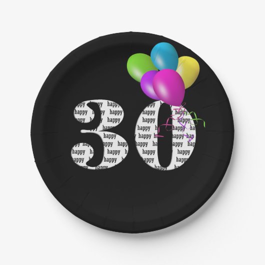 30e verjaardagsballon bouquet papieren bordje (Voorkant)