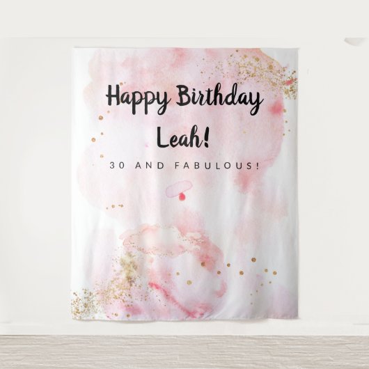 30e verjaardagsdecoratie, roze en gouden achtergro wandkleed (Voorkant)