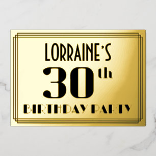 30e verjaardagsfeest: Art Deco-look “30” en naam Folie Uitnodiging