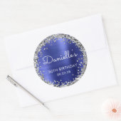 30e Verjaardagsfeest Blauw Zilver Glitter Ronde Sticker (Envelop)