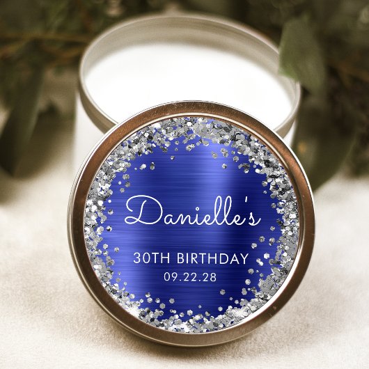30e Verjaardagsfeest Blauw Zilver Glitter Ronde Sticker