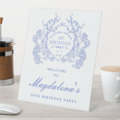 30e Verjaardagsfeest Blauwe Bloemkam Welkom Reclamebord Met Voetstuk (Insitu)