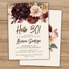 30e Verjaardagsfeest Bruin Beige Ivoor Bloemen Kaart
