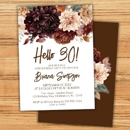30e Verjaardagsfeest Bruine Beige Bloemen Kaart