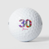 30e verjaardagsfeest chic bloemen aantal golfballe golfballen (Voorkant)