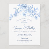 30e Verjaardagsfeest Dusty Blue Roos Floral Uitnodiging Briefkaart (Voorkant)