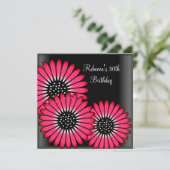 30e verjaardagsfeest Elegante zwarte roze bloemen Kaart (Staand voorkant)