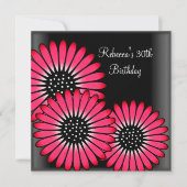 30e verjaardagsfeest Elegante zwarte roze bloemen Kaart (Voorkant)