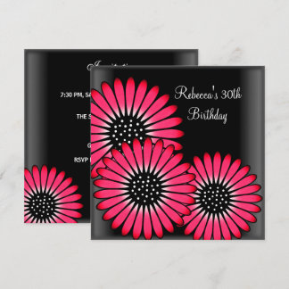 30e verjaardagsfeest Elegante zwarte roze bloemen Kaart