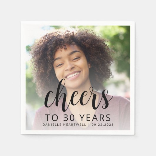 30e verjaardagsfeest Foto Black Script Cheers Servet (Voorkant)