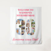 30e Verjaardagsfeest Foto Collage Achtergrond Roze Wandkleed (Voorkant)