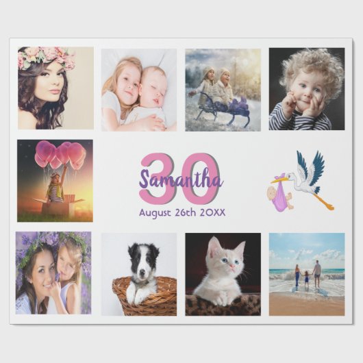 30e verjaardagsfeest foto collage vrouw wit cadeaupapier (Vlak)