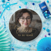 30e verjaardagsfeest Foto Gold Script Cheers Papieren Bordje (Feest)