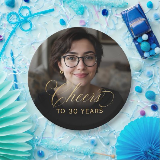 30e verjaardagsfeest Foto Gold Script Cheers Papieren Bordje (Feest)