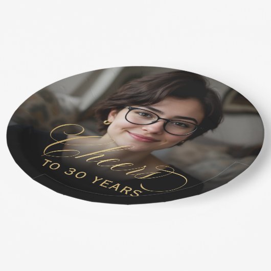 30e verjaardagsfeest Foto Gold Script Cheers Papieren Bordje (Gekanteld)