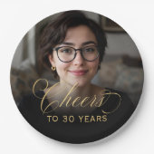 30e verjaardagsfeest Foto Gold Script Cheers Papieren Bordje (Voorkant)