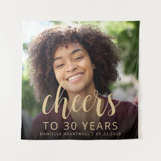 30e verjaardagsfeest Foto Gold Script Cheers Wandkleed (Voorkant)
