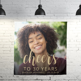 30e verjaardagsfeest Foto Gold Script Cheers Wandkleed