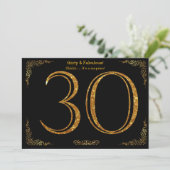 30e Verjaardagsfeest, Gatsby stijl, zwart goud gli Kaart (Staand voorkant)
