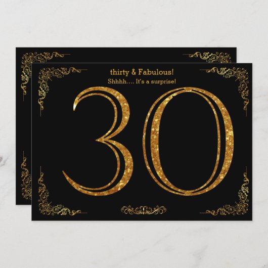 30e Verjaardagsfeest, Gatsby stijl, zwart goud gli Kaart (Voorkant / Achterkant)