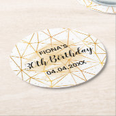 30e verjaardagsfeest goud geometrisch wit monogram ronde kartonnen onderzetter (Gebogen)